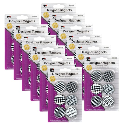 Charles Leonard Super Strong Designer Button Style Magnets, 12 packs of 6